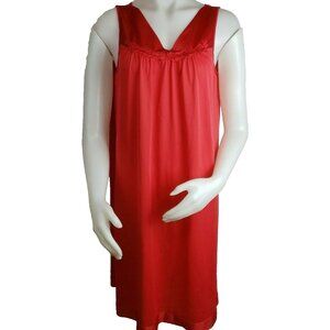 Vtg Vanity Fair Satin Nightgown Scarlet Red Shimmer Gown Sz M Sleepwear 70s